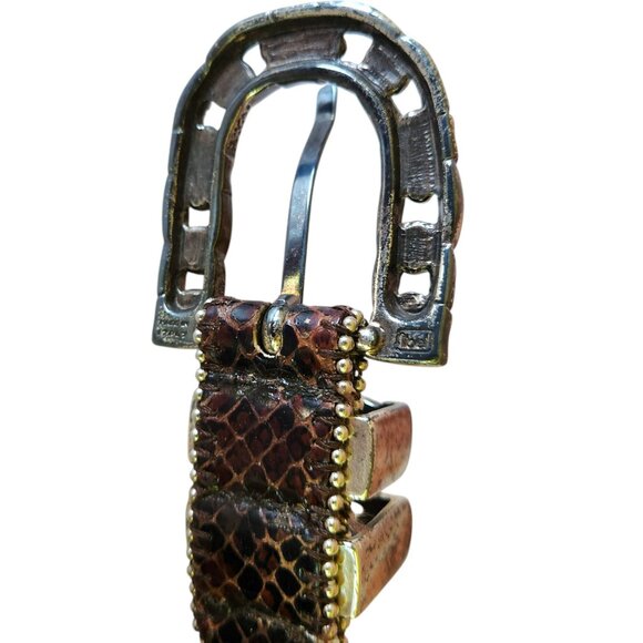 Streets Ahead Snake Embossed Leather Belt Metallic Chain Detail Ornate Buckle Md - Picture 8 of 10